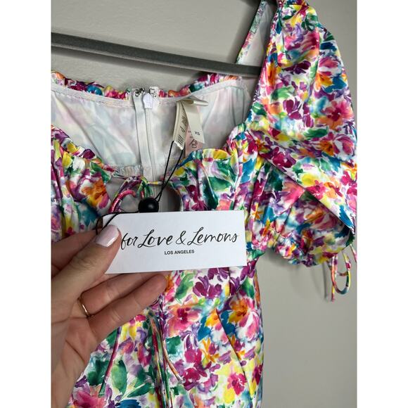 For Love and Lemons Watercolor Exclusive Floral Bow Cut Out Bodysuit NWT Size XS - Picture 10 of 13